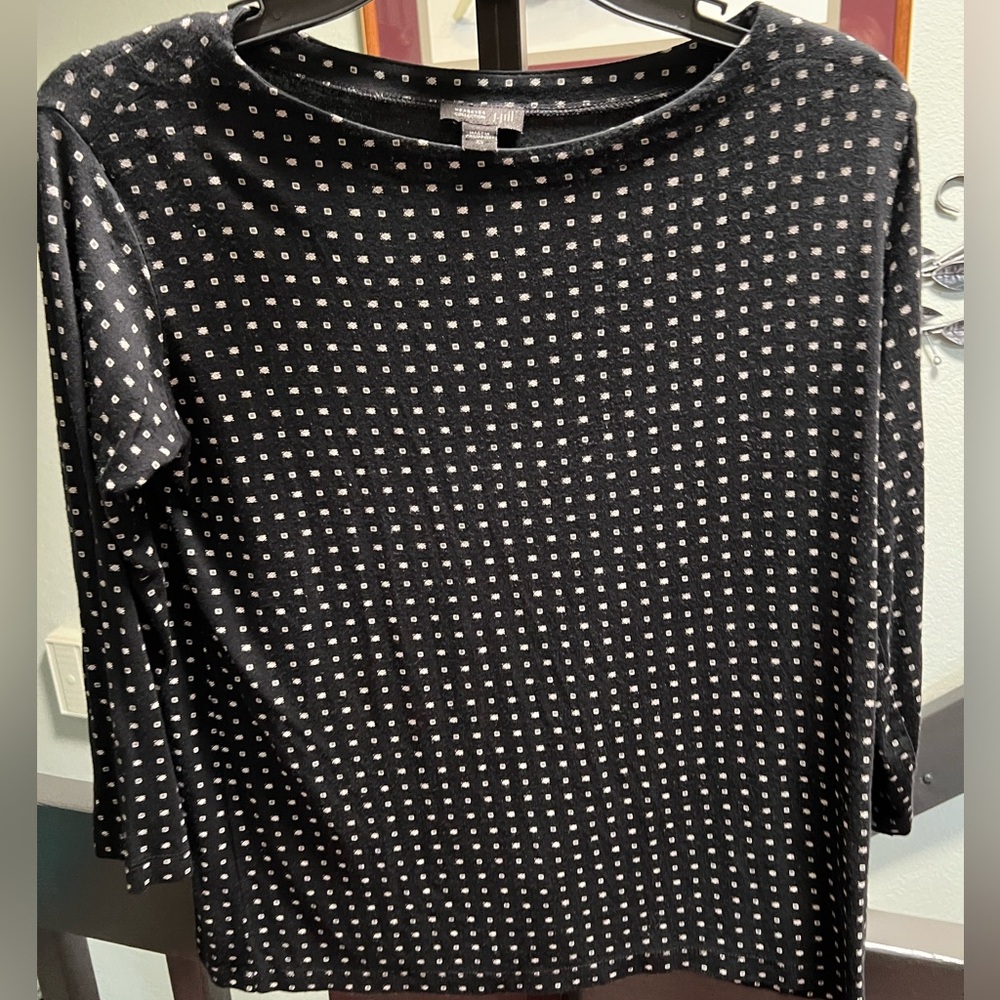 J. Jill Black and White Polka Dot Top 3/4 Sleeves #184
